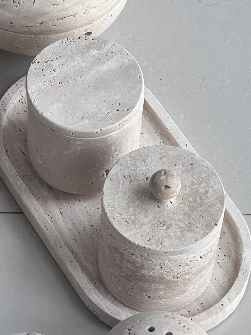 natural marble storage tank for candles decorative accessories - vue 4 sur 6