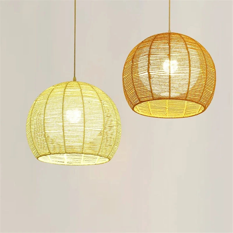 Modern Nordic LED pendant light in iron and hemp rope - vue 6 sur 14