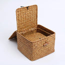 handwoven seaweed storage basket with lid