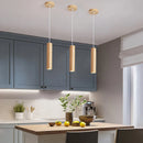 modern wooden pendant light with interior LED lighting
