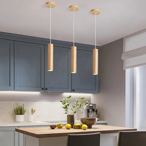 Modern wood pendant light for stylish interior lighting - vue 3 sur 8