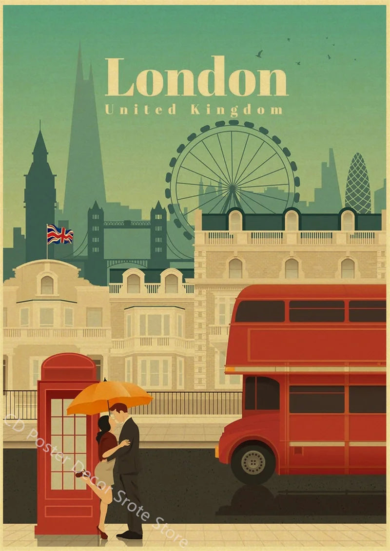 Vintage world cities art poster