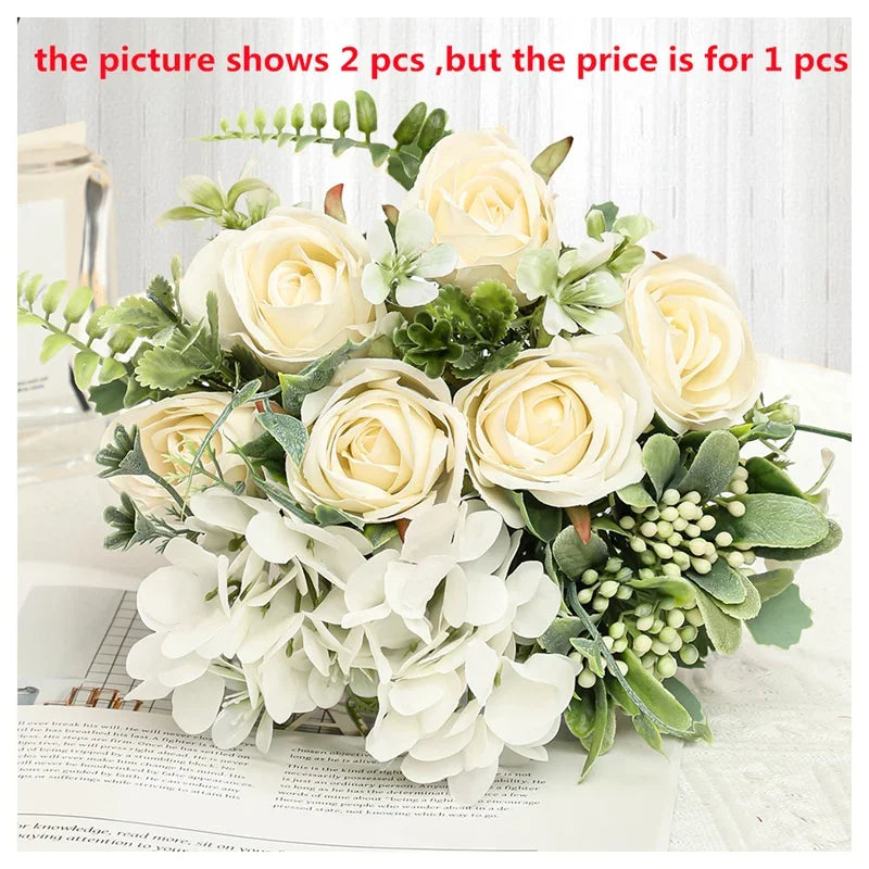 Artificial roses and hydrangeas bouquet decorative for valentine's day - vue 12 sur 14