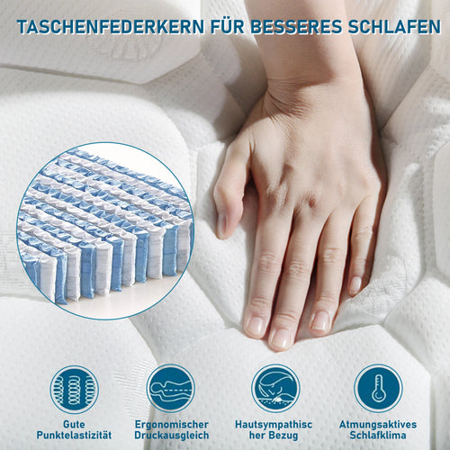 Spring Mattress, Cold Foam Double Mattress, with Spring Core &amp; Quilted Microfiber Cover, Ideal for Stomach Sleepers, Height 25cm - vue 5 sur 6
