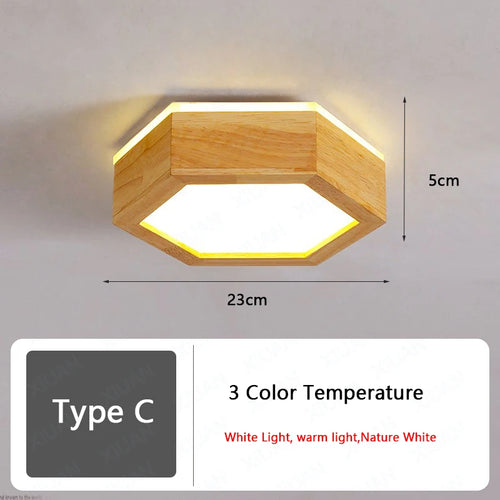 Nordic wood ceiling light for hallway, entrance, balcony, corridor or cloakroom – LED, 3 colour temperatures - vue 10 sur 14