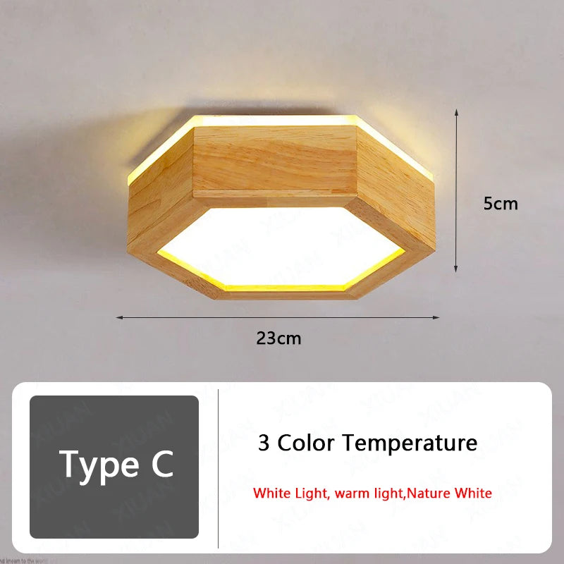 Nordic wood ceiling light for hallway, entrance, balcony, corridor or cloakroom – LED, 3 colour temperatures - vue 9 sur 14