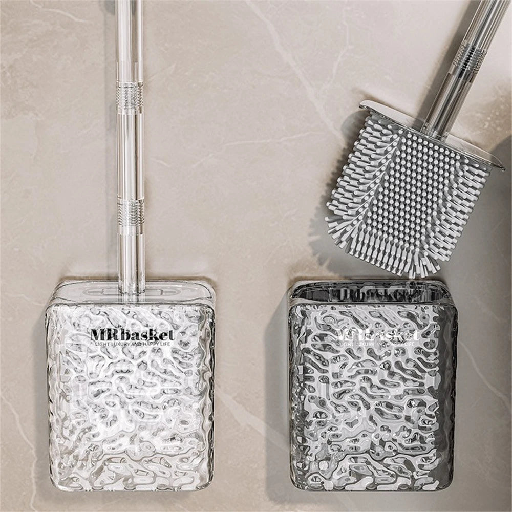 Suction cup glacier pattern toilet brush with long handle and wall mount - vue 4 sur 8