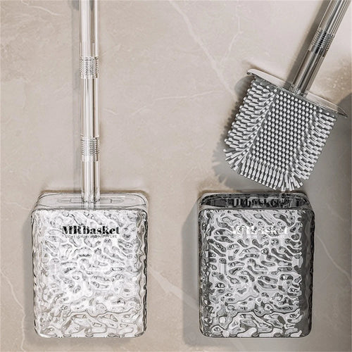 Suction cup glacier pattern toilet brush with long handle and wall mount - vue 5 sur 8