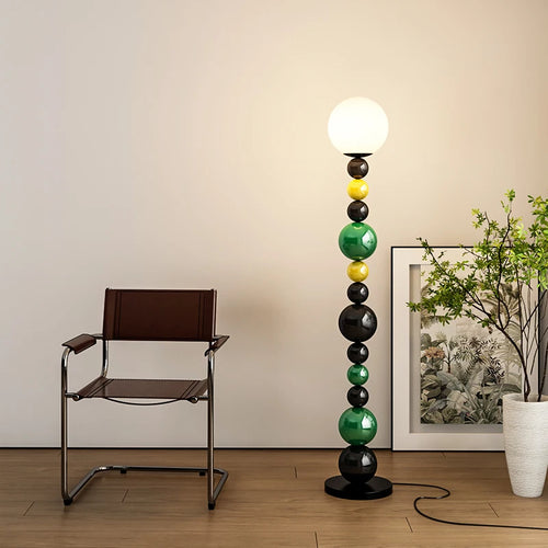 Modern floor lamp with colourful beads and glass shade - vue 2 sur 9