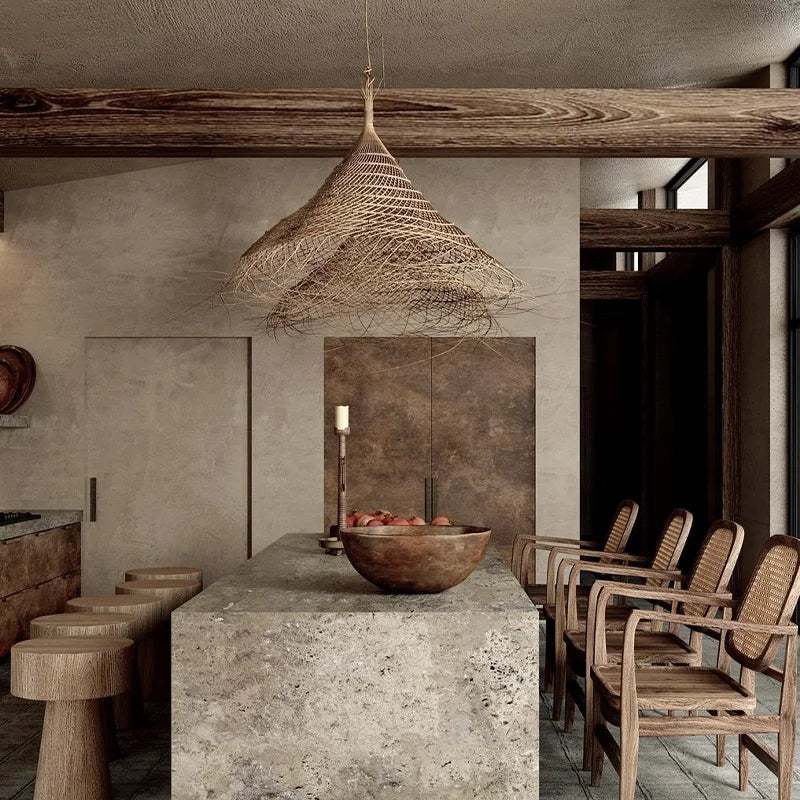 Retro woven bamboo pendant light for Asian-inspired interiors - vue 4 sur 8