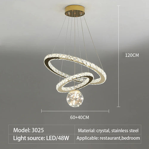 Modern crystal glass chandelier with LED star light - vue 14 sur 13