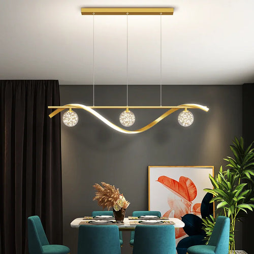 Modern Nordic Style LED Luxury Long Strip Table Lamp Creative New Dining Room Bar Simple Modern Chandelier - vue 2 sur 8