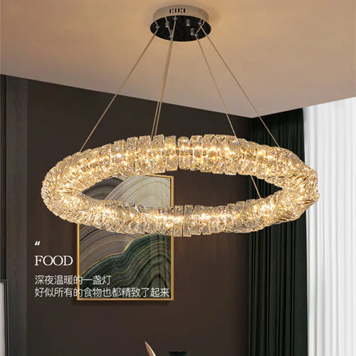 Modern dimmable crystal and steel pendant with remote control - vue 7 sur 21