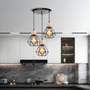 Vintage wooden pendant light LED suspension