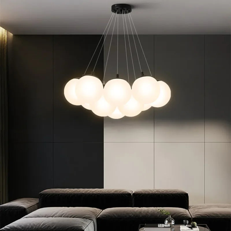 Modern glass chandelier with LED for indoor decoration - vue 5 sur 8