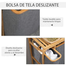 HOMCOM bamboo laundry hamper 3 removable fabric bags 50x32x69.7 cm