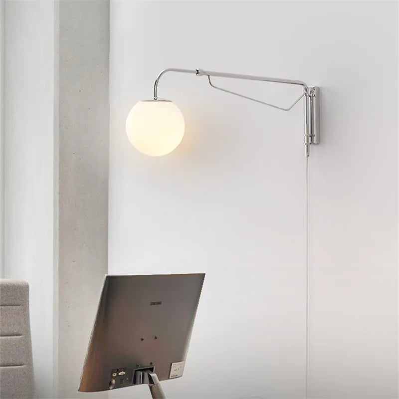 led wall light with glass swing arm for reading - vue 4 sur 7