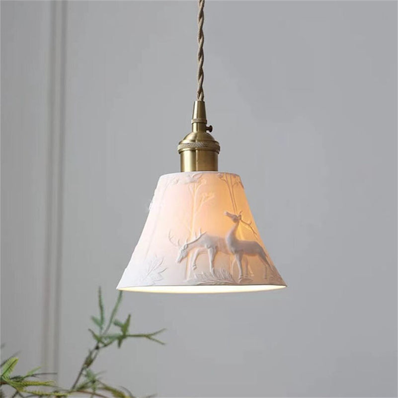 Rustic ceramic ceiling light with shade for loft and home décor pendant - 8569909969242
