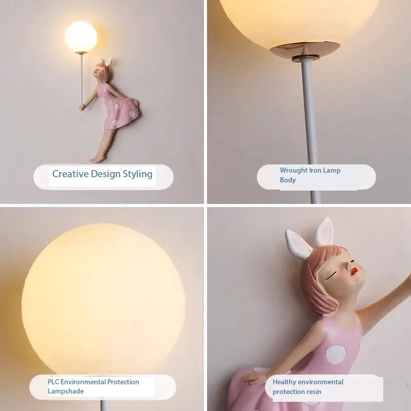 Pink resin princess wall lamp, decorative LED children's room light - vue 4 sur 8