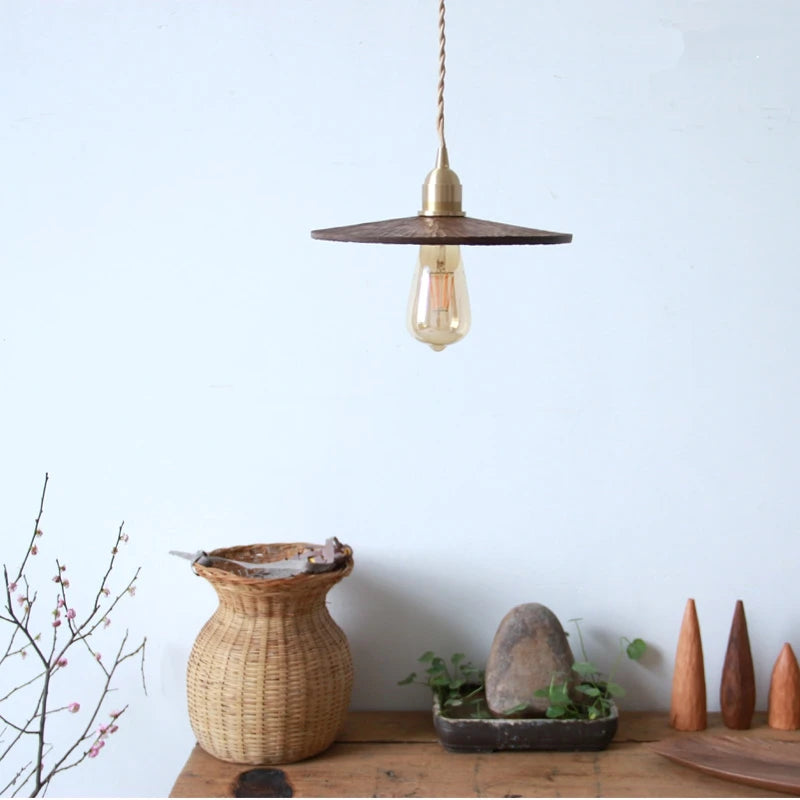 Nordic hand-carved black walnut pendant light - vue 4 sur 8