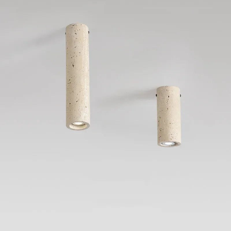 light yellow travertine cylindrical surface mounted ceiling light - vue 4 sur 8