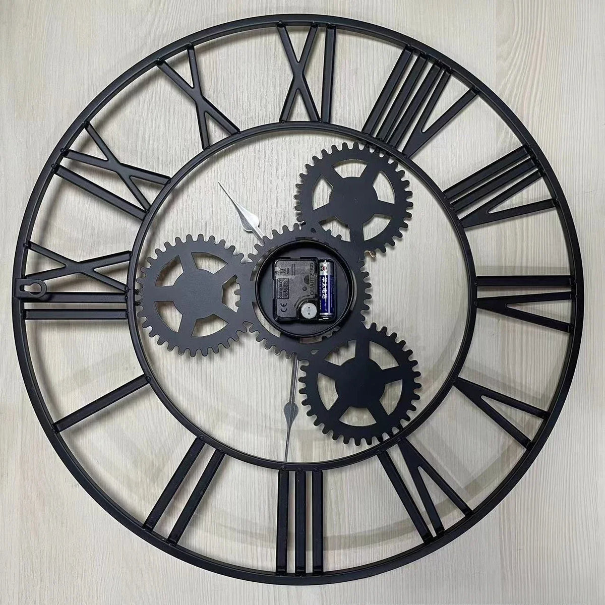 retro metal wall clock with large decorative gear - vue 5 sur 6