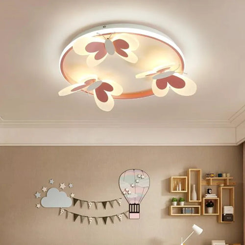 Decorative pink butterfly children's ceiling light for bedroom and study - vue 3 sur 8