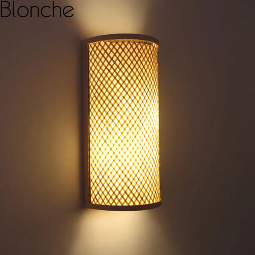 Traditional bamboo wall light retro design for bedroom, hallway, hotel, restaurant decor hand-woven lamp - vue 5 sur 5