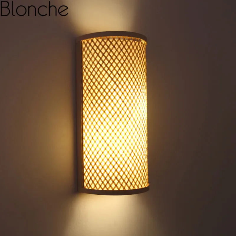 Traditional bamboo wall light retro design for bedroom, hallway, hotel, restaurant decor hand-woven lamp - vue 5 sur 5