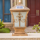 LED square post pillar solar light with remote control, waterproof vintage garden lamp