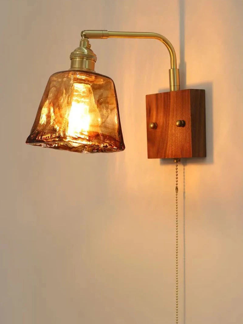 Japanese vintage wooden wall light minimalist LED lamp - vue 4 sur 13