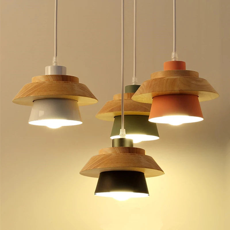Sweet Home Macaron colour LED iron and wood pendant light chandelier ceiling lamp