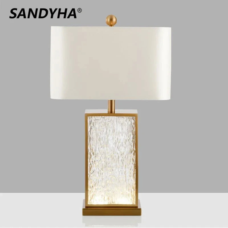 Modern glass and silk fabric table lamp