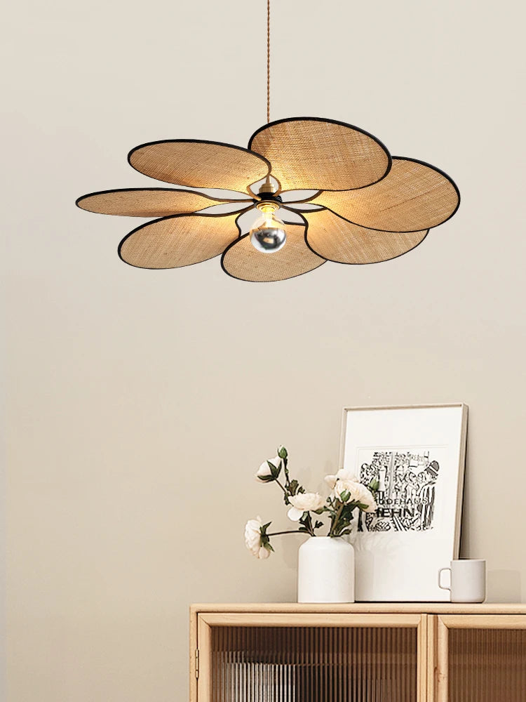 Japanese flower straw woven LED chandelier for interior decoration