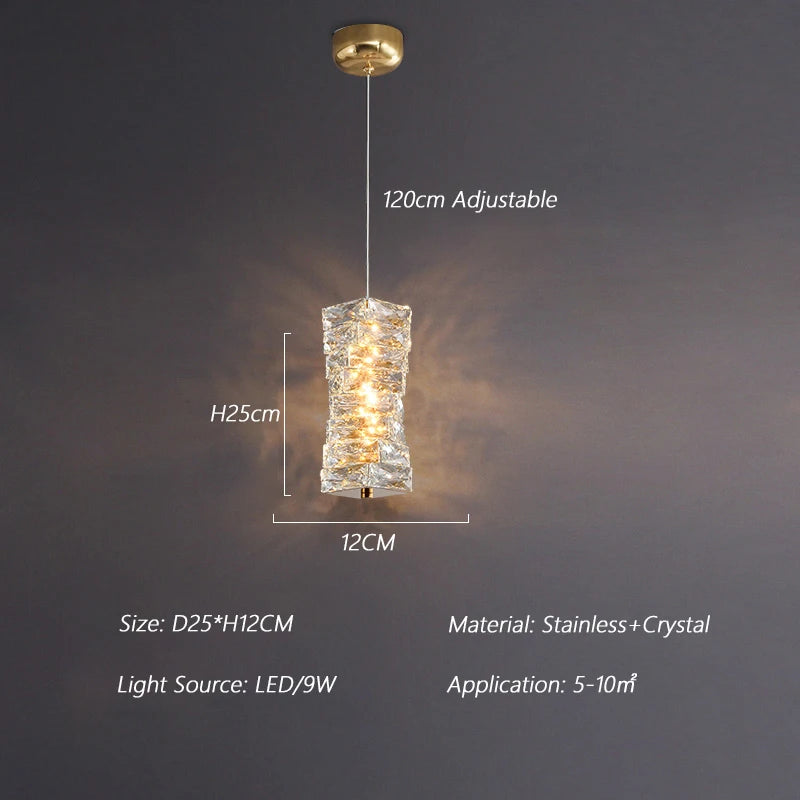Modern Nordic pendant light in stainless steel and decorative crystal - vue 8 sur 18