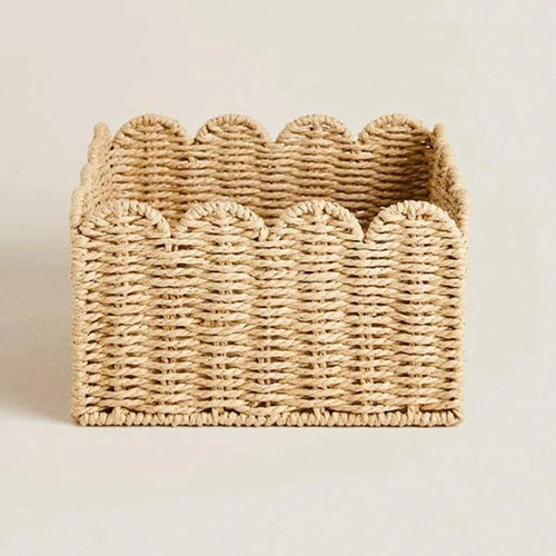 Scalloped Edge Basket, Wicker Storage Baskets,Handwoven Organizing Baskets For Shelves, Paper Rope Design - vue 5 sur 6