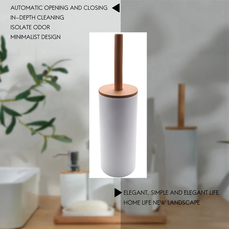 Bamboo toilet brush set with elegant accessories
