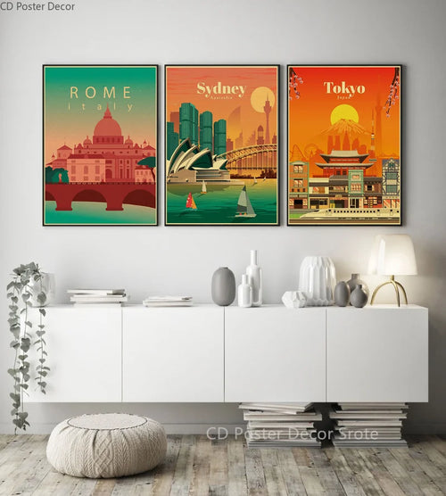 affiche rétro des villes du monde pour décoration murale - vue 5 sur 6