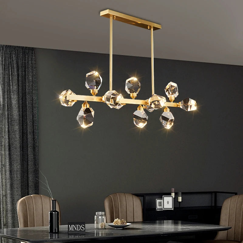 Modern brass diamond crystal luxury LED chandelier
