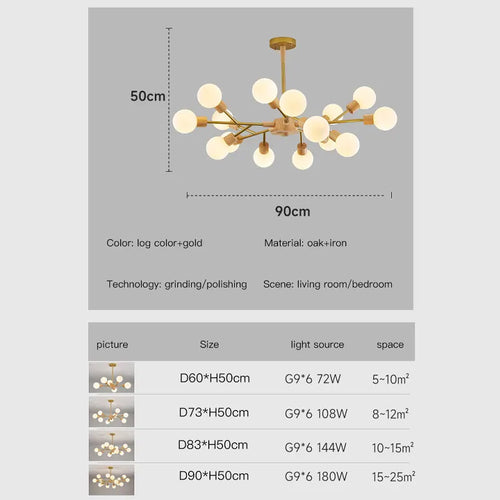 Nordic wood LED chandelier for modern interior decor - vue 6 sur 9