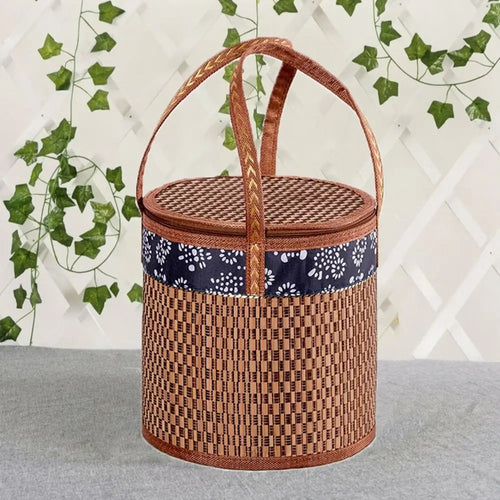 eco-friendly and foldable woven bamboo picnic basket