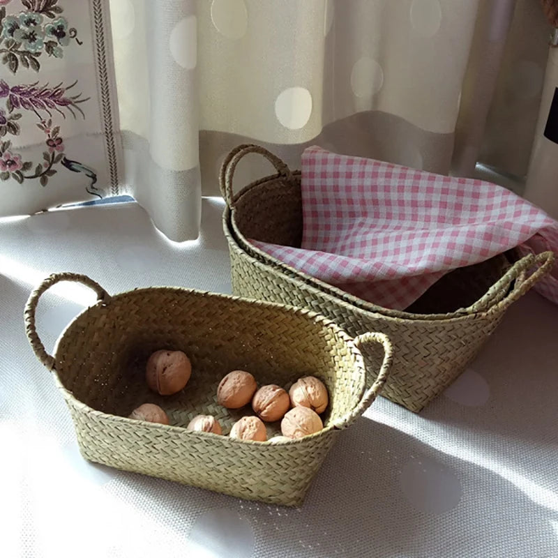 hand-woven straw storage basket for various uses