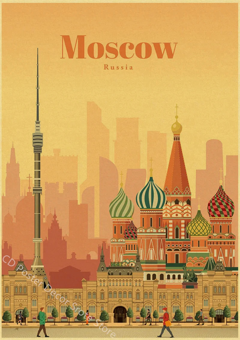 Vintage world cities poster for wall decoration