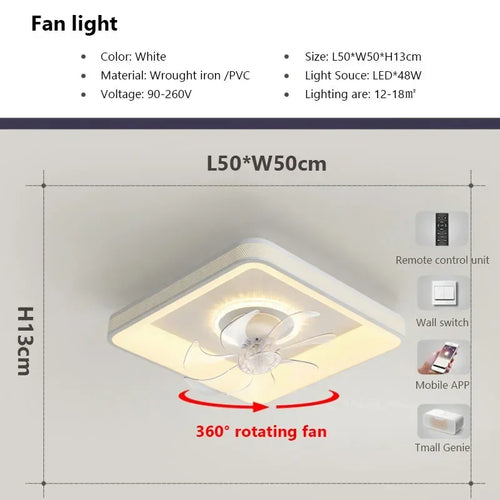 Modern LED ceiling light with fan and remote control - vue 13 sur 14