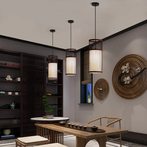 Handwoven bamboo rattan pendant light - vue 5 sur 8