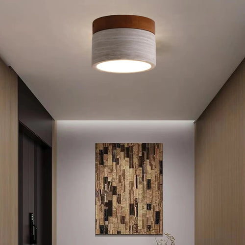 Minimalist natural marble and dark wood ceiling light - vue 4 sur 7