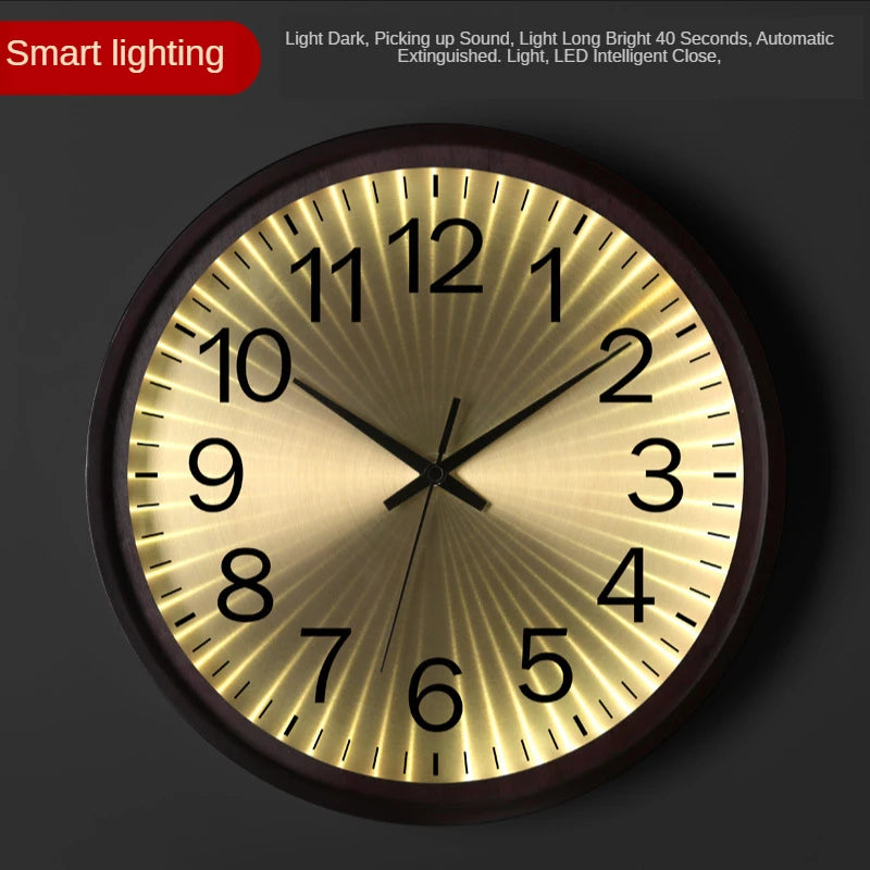 modern design wall clock in golden wood silent and creative - vue 5 sur 19