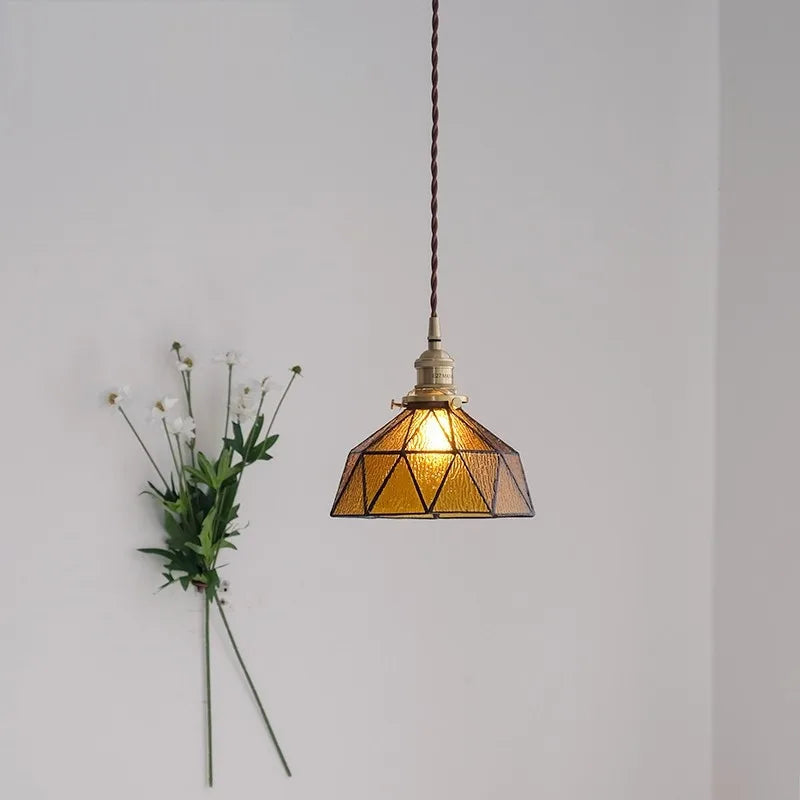 Nordic vintage brass and glass pendant light - vue 4 sur 9
