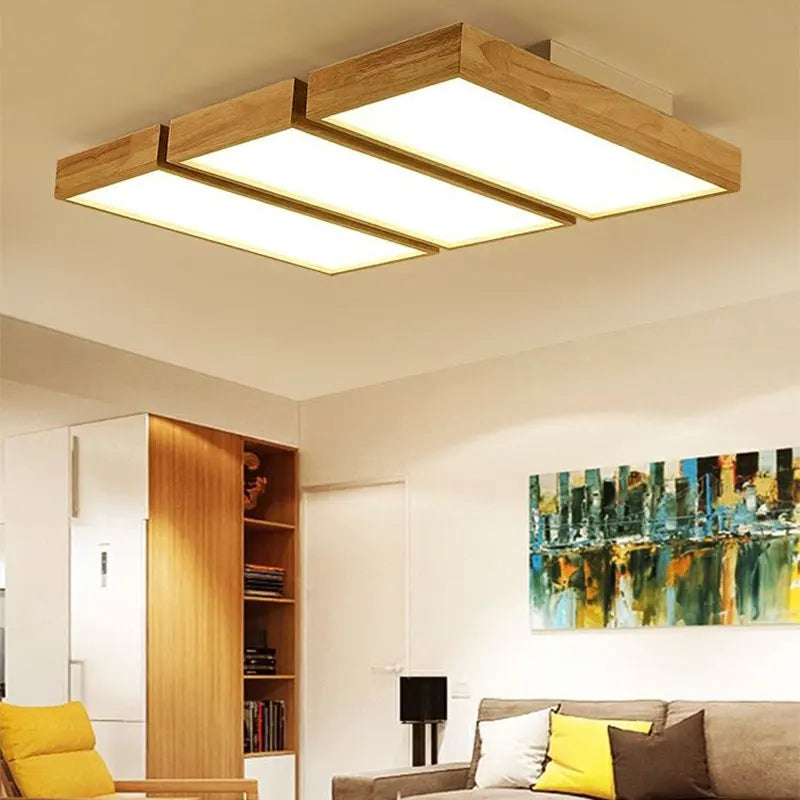 Modern minimalist square wooden LED ceiling lamp