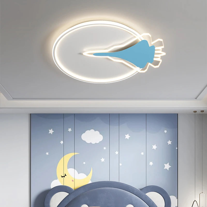 Creative LED lamp for children's room with airplane and cloud design